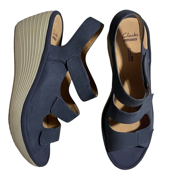 Clarks Reedly Juno blue Velcro wedge sandals size 8.5W - Picture 2 of 11